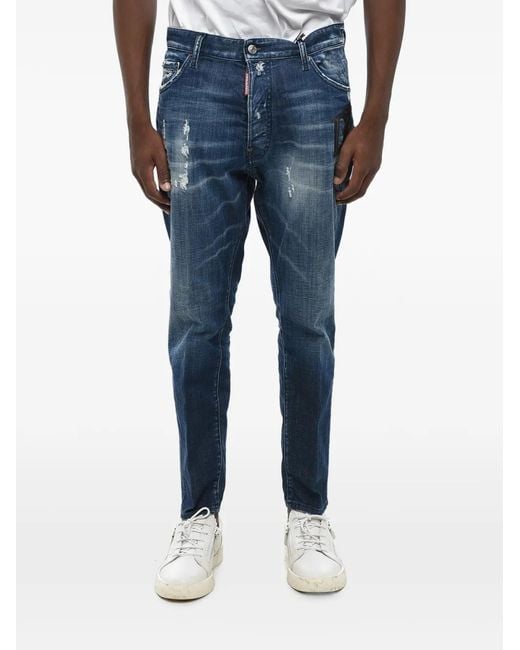 DSquared² Blue Distressed Delavé-Effect Jeans for men