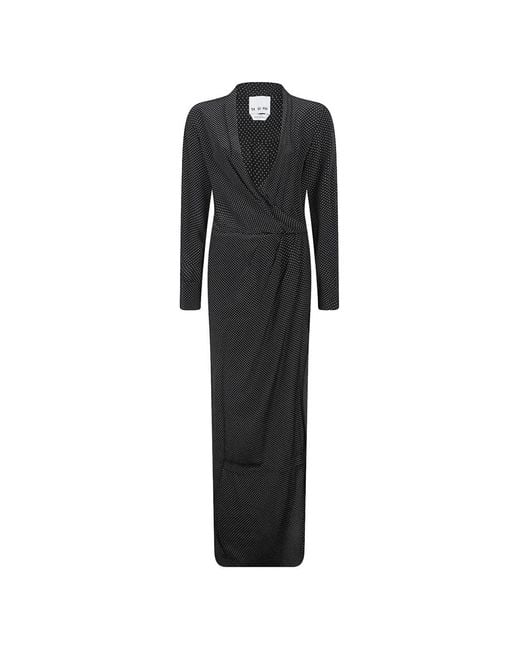 Sa Su Phi Black Polka-Dot Draped Maxi Dress