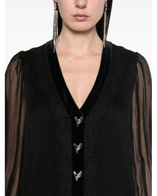 Nissa Black Lace-Panelling Silk Mini Dress