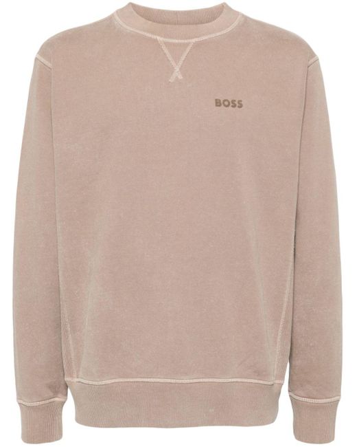Boss Natural Logo-print Crew-neck Cotton Sweatshirt for men
