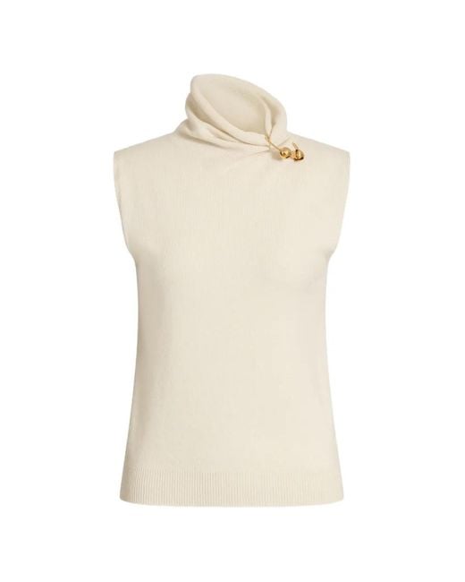 Alberta Ferretti White Roll-Neck Sleeveless Top