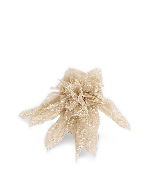 Alberta Ferretti Natural Floral-Print Silk Brooch