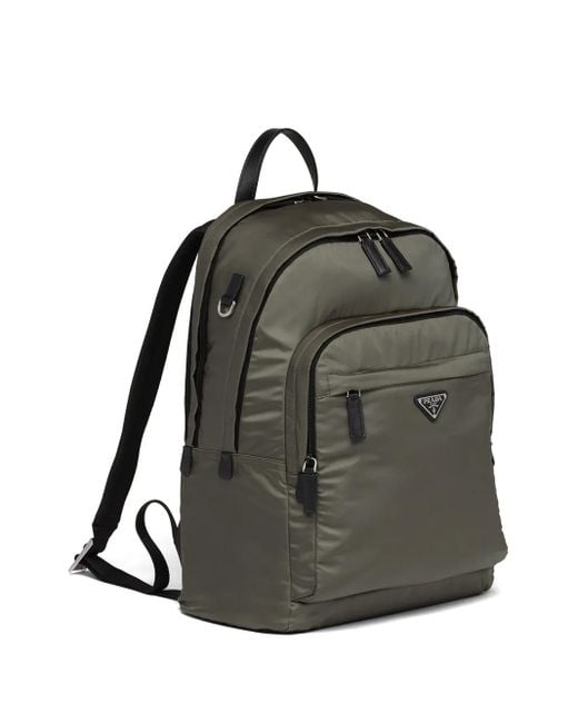 Prada Green Re-Nylon Triangle Logo Backpack for men