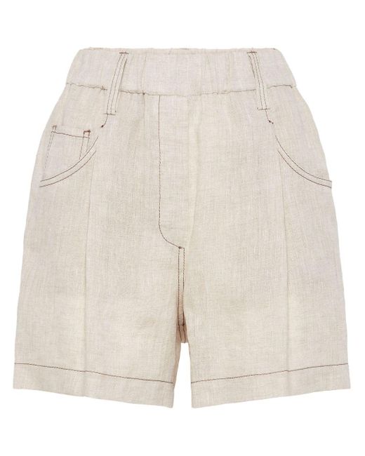 Brunello Cucinelli White Monili-embellished Linen Shorts