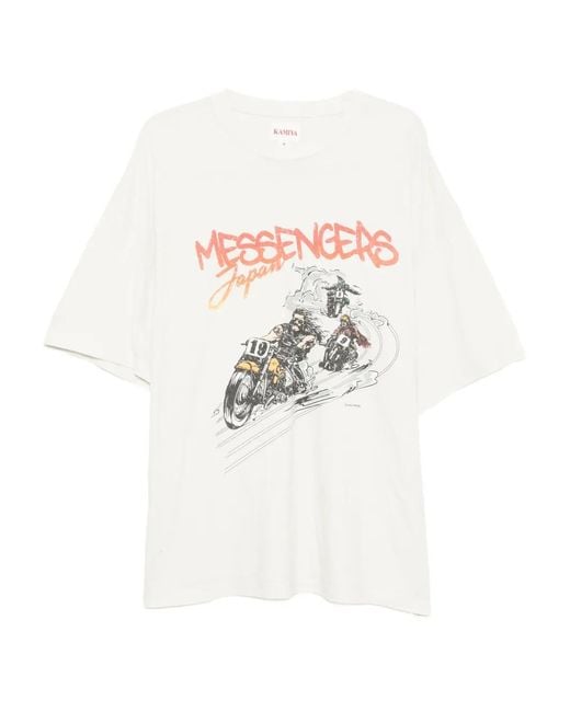 KAMIYA White Motorbike Messengers-Print Distressed T-Shirt for men