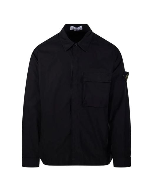 Stone Island Black 1200032 Stretch Cotton Tela 'Paracadute' Comfort-Fit Overshirt With Snap Fastening for men