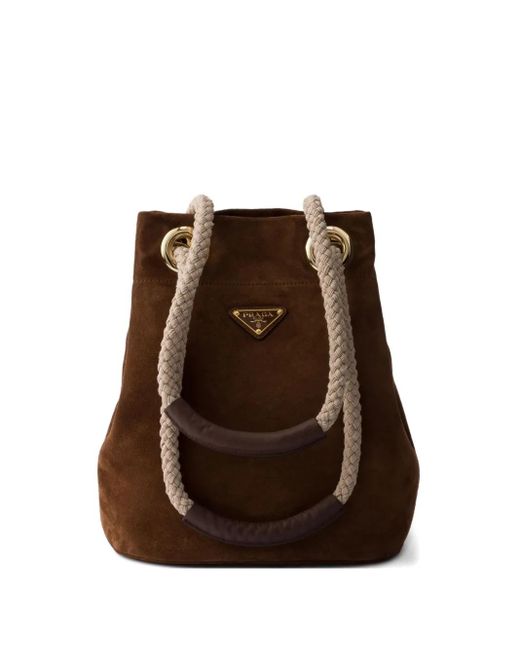 Prada Brown Small Mariner Suede Bucket Bag