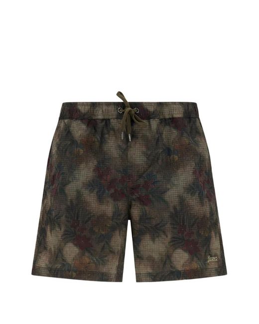 Herno Gray Floral-Print Swim Shorts for men
