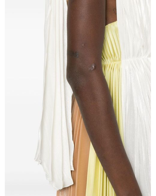 Victoria Beckham White Asymmetric Pleated Maxi Dress