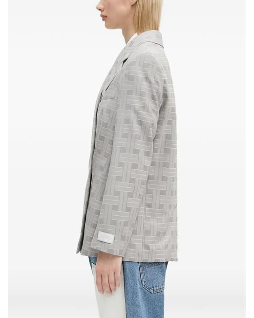 KENZO Gray Patterned Double-Breasted Blazer