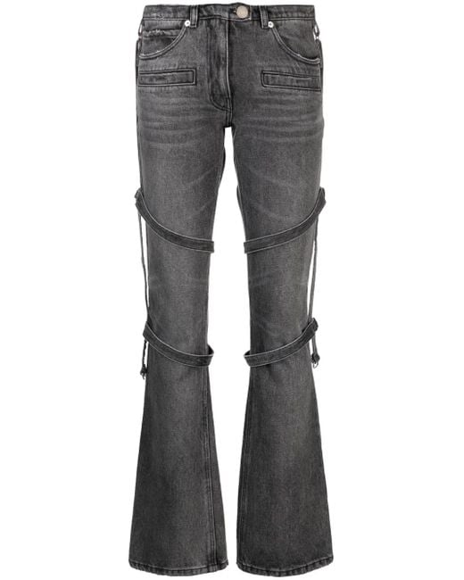 Courreges Gray Multi-Strap Flared Jeans
