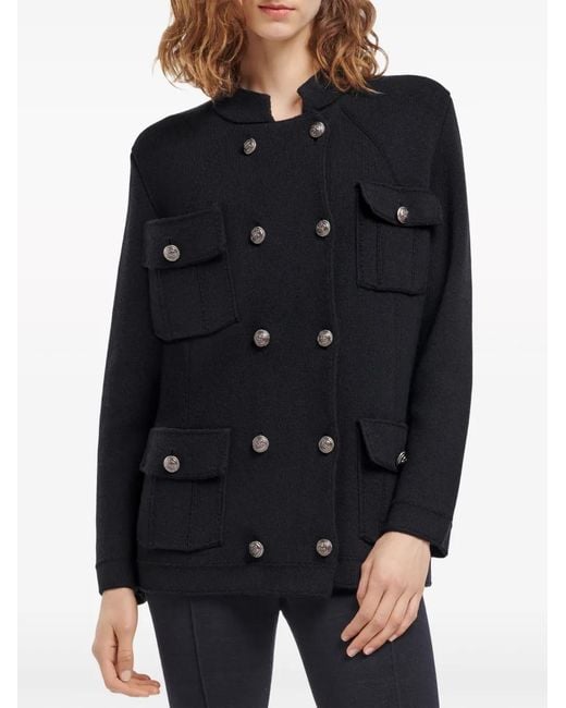 Barrie Black Double-Breasted Military Coat