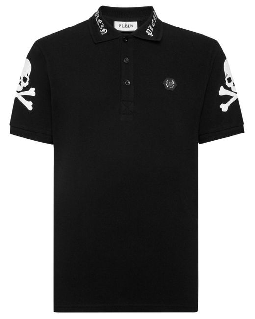 Philipp Plein Black Skull-print Polo Shirt for men