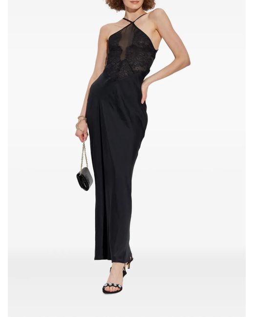IRO Black Lace-Insert Midi Slip Dress