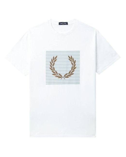 Fred Perry White Logo-flocked Cotton T-shirt for men