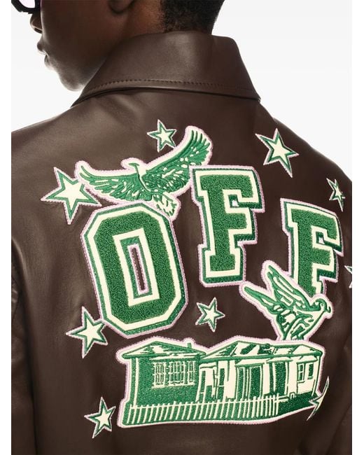 Off-White c/o Virgil Abloh Brown Leather Bomber Jacket