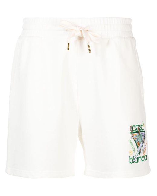 Casablancabrand White Logo Embroidered Track Shorts - Women's - Cotton