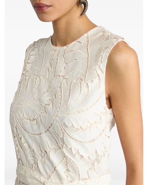 Etro White Embroidered-Lace Ruffled Maxi Dress