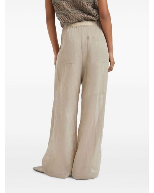 Brunello Cucinelli Natural Belted Cotton-organza Trousers