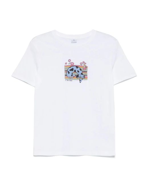 Paul Smith White Dog Hug Cotton T-Shirt