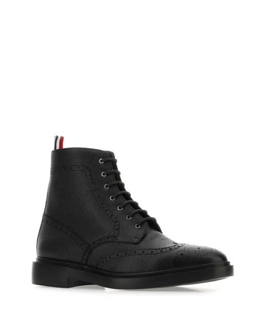 Thom Browne Black Wingtip Brogue Boots for men