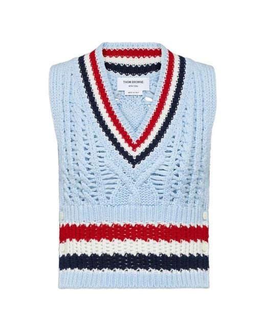 Thom Browne Gray Cashmere Rwb Stripe Chunky Shrunken Vest