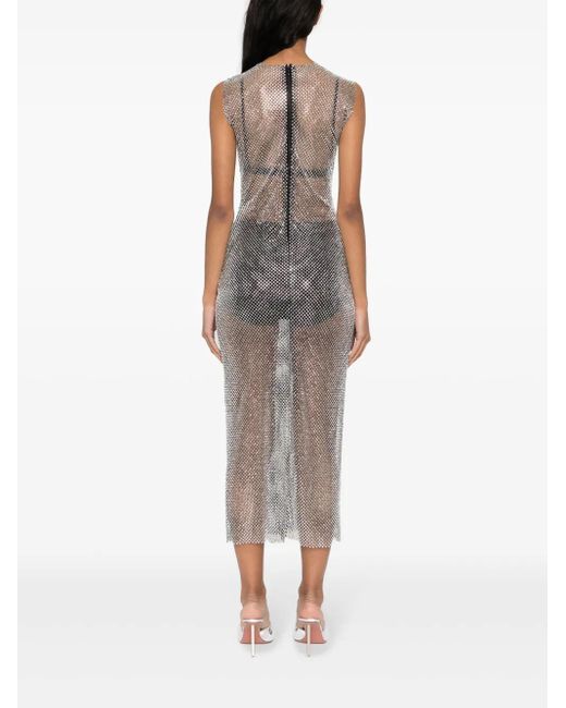 Philosophy Di Lorenzo Serafini Gray Rhinestone-Embellished Mesh Maxi Dress