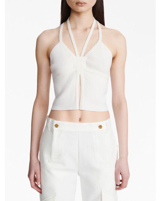 Dion Lee White Crossover-strap Ribbed-knit Top