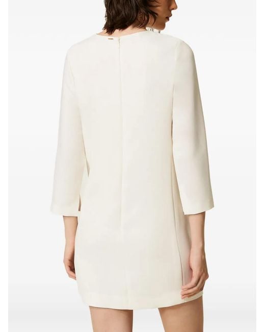 Twinset White Short Crêpe Dress With Heart-Shaped Buttons