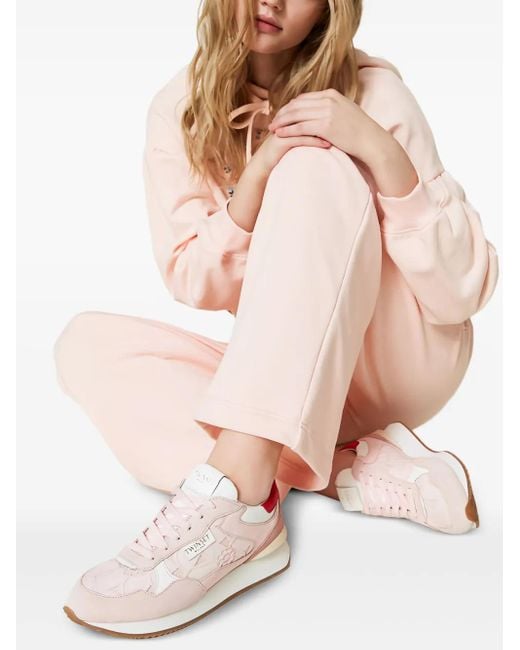 Twinset Pink Lace-Insert Low-Top Sneakers