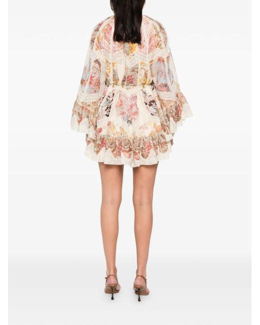 Zimmermann Natural Daylight Lace-Detail Floral-Print Mini Dress