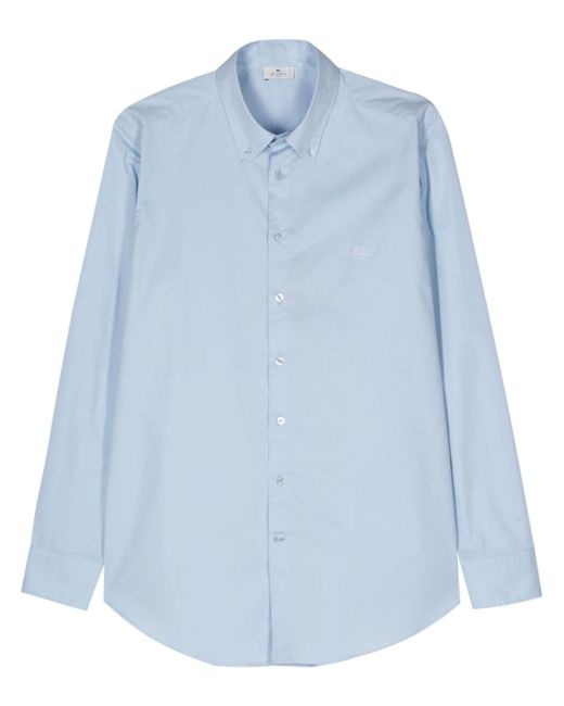 Etro Blue Pegaso-embroidered Cotton Shirt for men