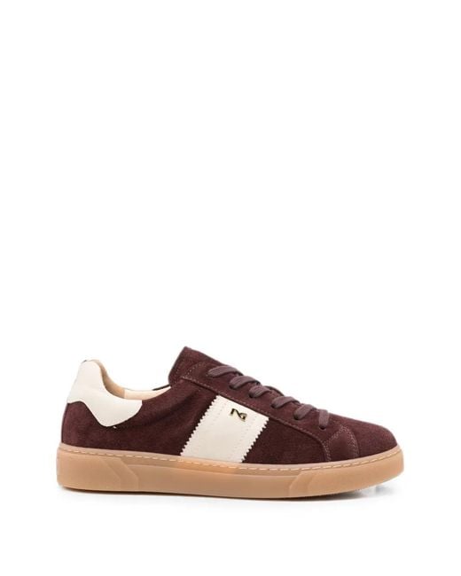 Nero Giardini Brown Suede Contrast-Panel Sneakers