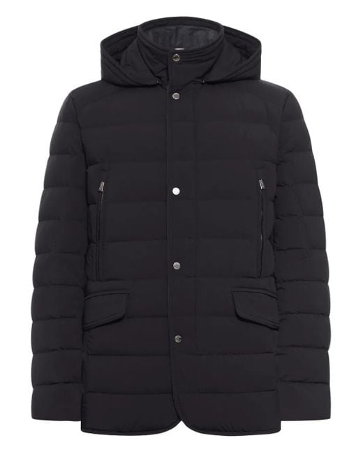 Moorer Black Hooded Quilted Jacket for men