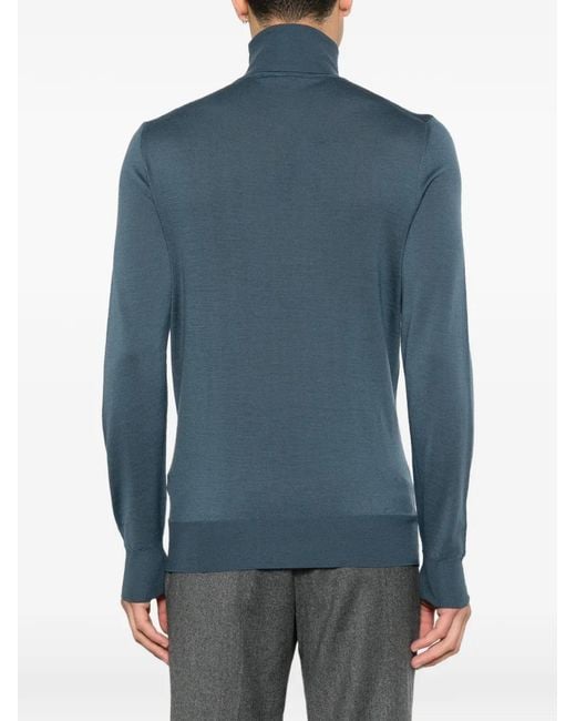 Canali Blue Roll-Neck Long-Sleeve Sweater for men