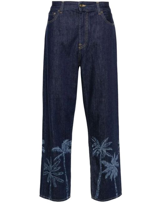 Alanui Blue Graphic-Print Cotton Straight-Leg Jeans for men