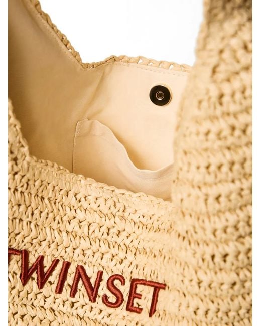 Twinset Natural Crochet Raffia Shoulder Bag
