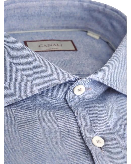 Canali Blue Herringbone-Pattern Shirt for men