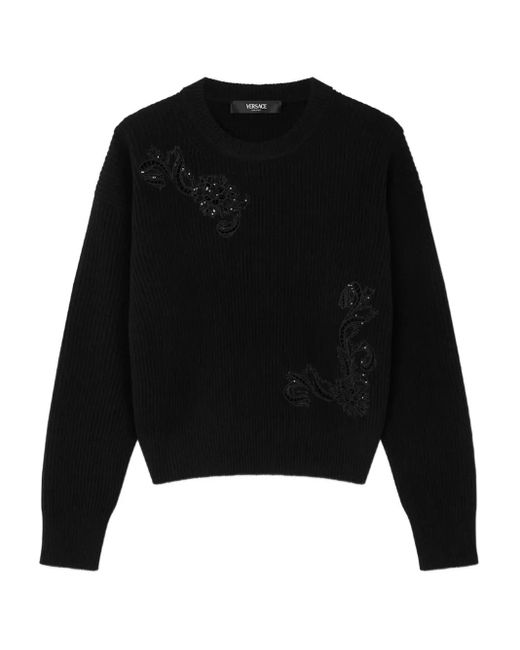 Versace Black Embroidered-Detail Sweater