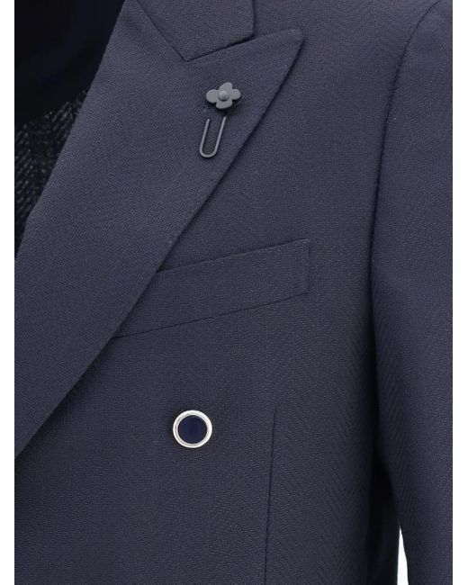 メンズ Lardini ヘリンボーン ダブルジャケット Blue