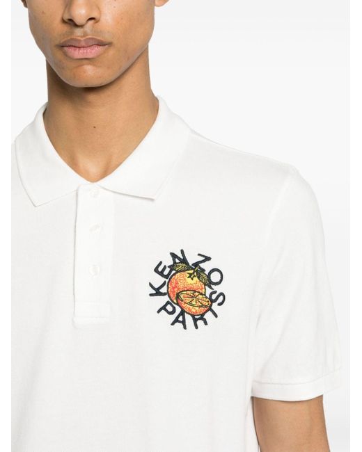 KENZO White Logo-Embroidered Cotton Polo Shirt for men