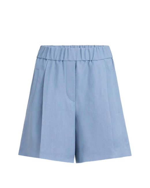 Brunello Cucinelli Blue Viscose And Linen Fluid Twill Baggy Shorts