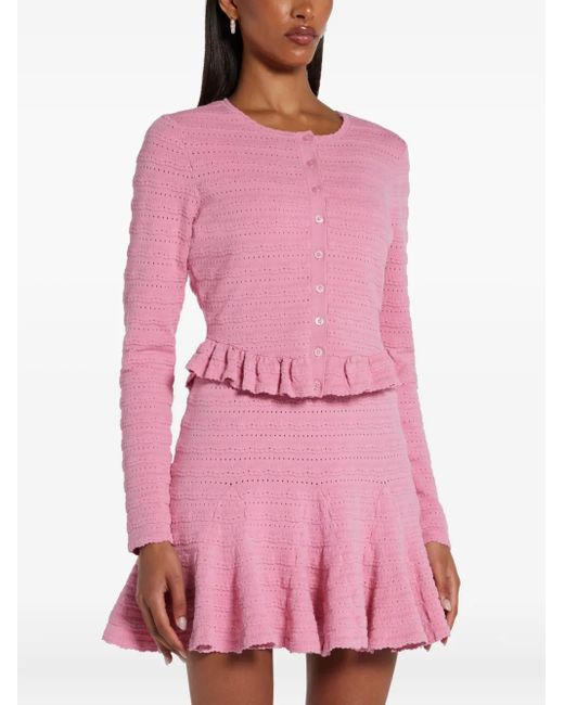 LoveShackFancy Pink Ruffled-Hem Cardigan