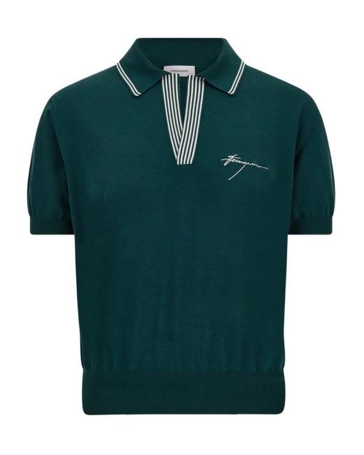 Ferragamo Green Striped-Collar T-Shirt for men