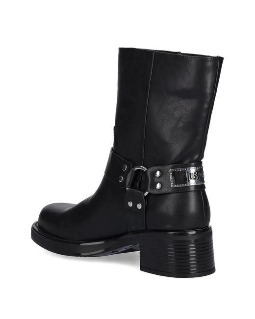 Just Cavalli Black Harness-Detail Boots