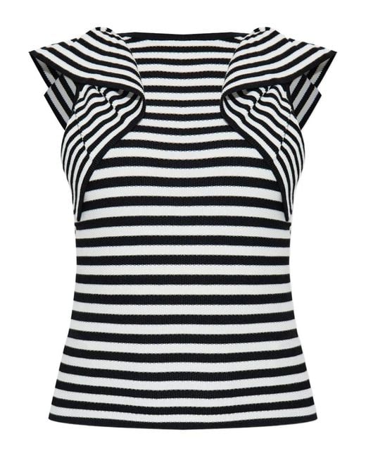 Max Mara Black Vieste Striped Ruffled Top