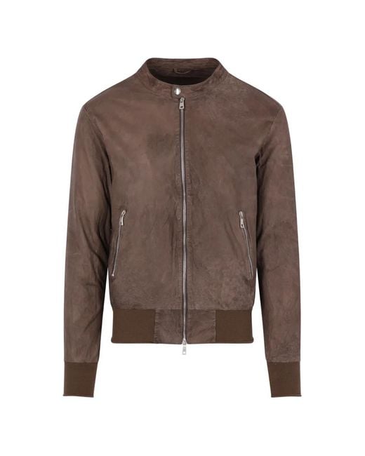 Giorgio Brato Brown Zip Lamb Leather Jacket for men