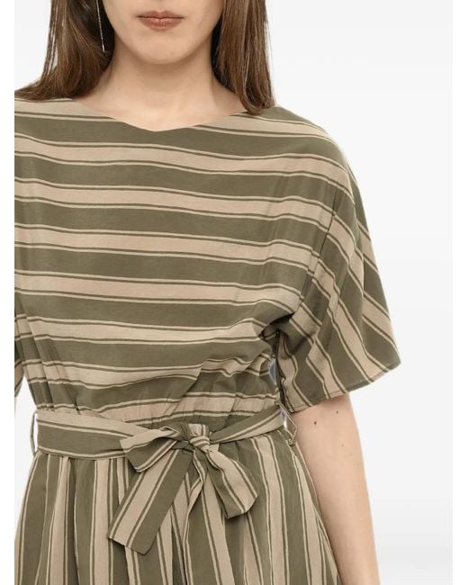 Woolrich Natural Midi Bayadere-Striped Belted Dress