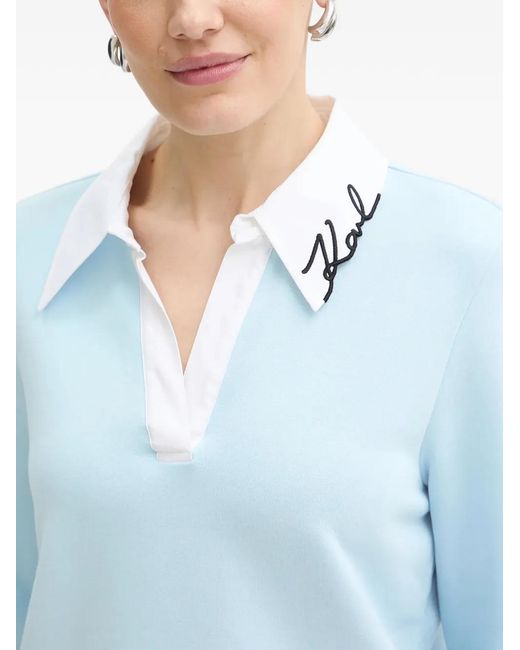 Karl Lagerfeld Blue Embroidered-Logo Collar Polo Shirt