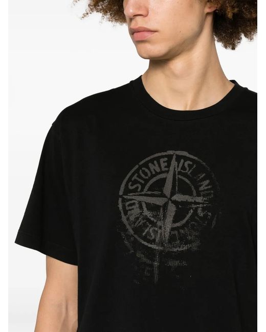 Stone Island Black T-shirt Con Logo for men